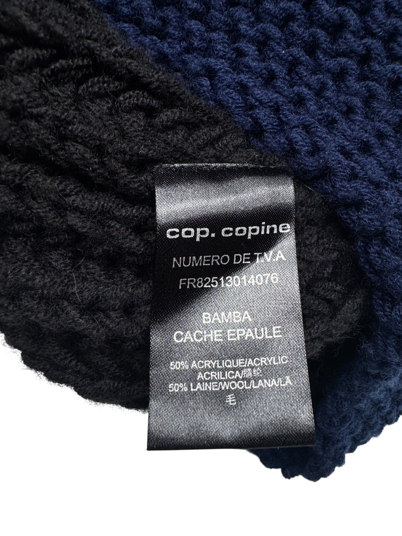 Cop Copine Subversive Wool Blend Navy Blue Knit Off-the-Shoulder Shawl Scarf Wrap | One Size