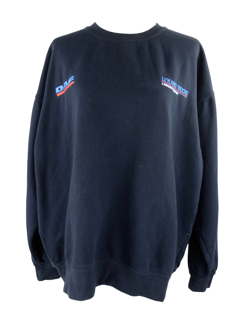 Vintage 2000s Y2K Utilitarian Streetwear Leyland Trucks Navy Blue Pullover Sweatshirt | Men’s Size XL