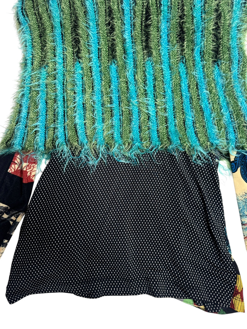 Vintage 2000s Y2K Save The Queen Subversive Abstract Print Off-the-Shoulder Long Sleeve Blouse with Knit Bolero Detail | Size M