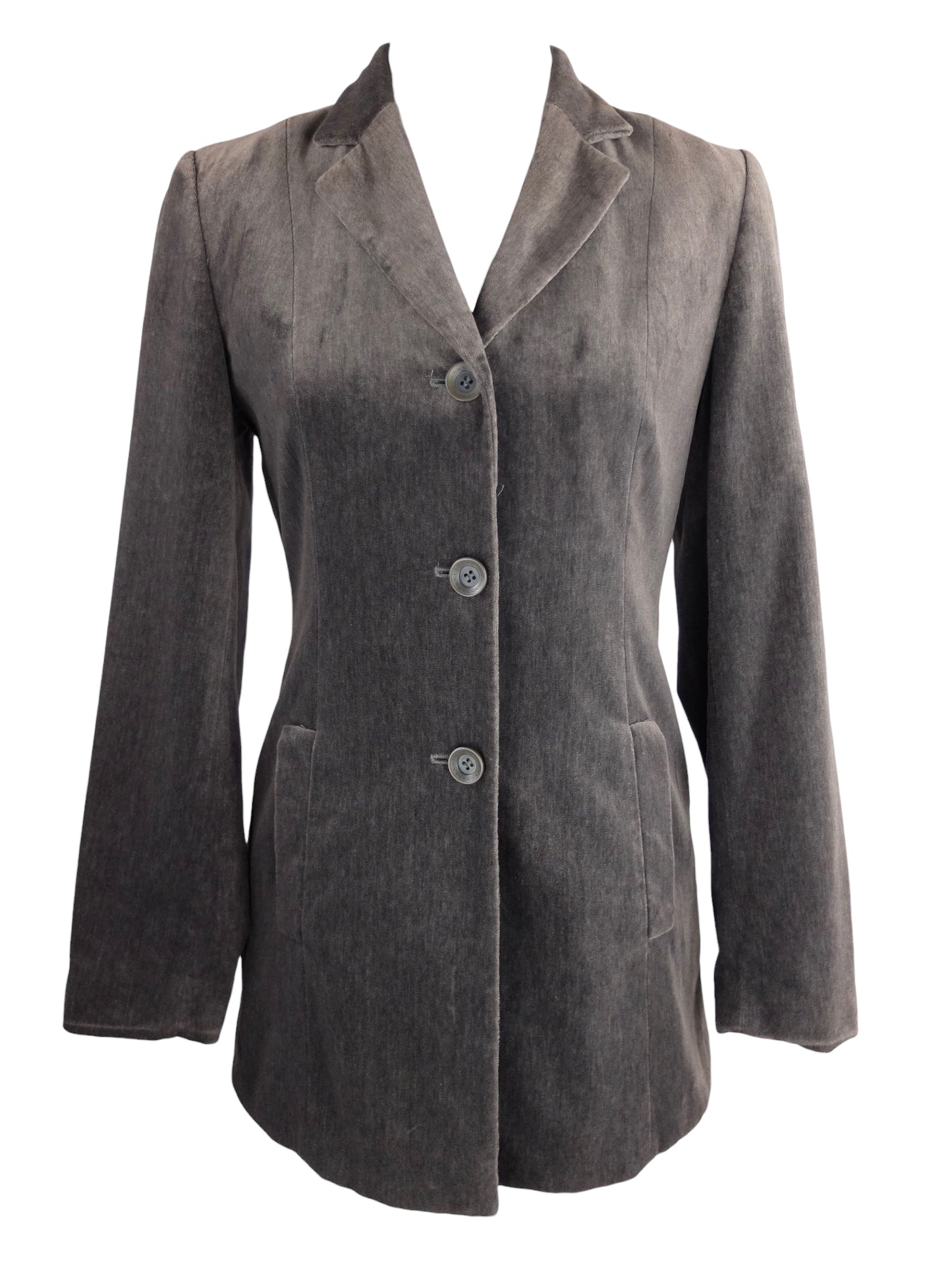 Vintage 90s Mod Brown Velvet Velour Preppy Formal Collared Button Down Blazer Jacket | Size S