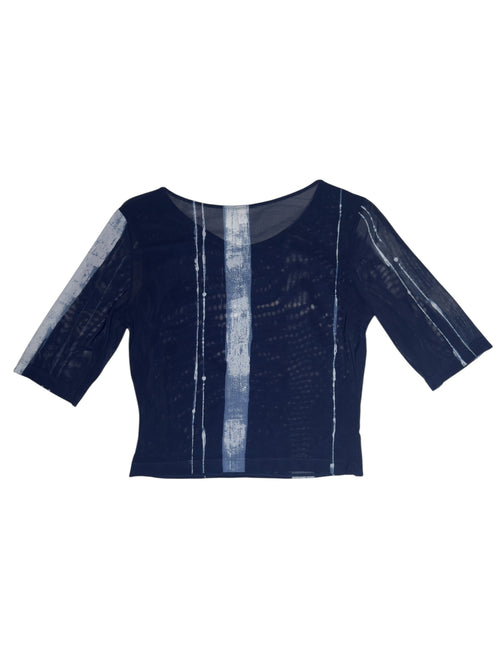 Vintage 2000s La Perla Blue Abstract Patterned 3/4 Sleeve Mesh Top | Size L