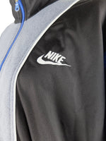 Vintage 90s Y2K Nike Sports Grey Blue & Black Zip Up Track Top Jacket with Sleeve Spellout | Men’s Size M