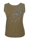 Vinntage 2000s Y2K Marella Olive Green Sleeveless Blouse with Blue Embellished Sequin Detail | Size M