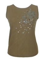 Vinntage 2000s Y2K Marella Olive Green Sleeveless Blouse with Blue Embellished Sequin Detail | Size M