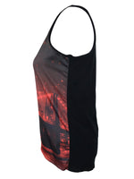Vintage 2000s Y2K Fishbone Grunge Red & Black Skyline Patterned Sleeveless Tank Top Blouse | Size S