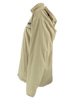 Vintage 2000s Y2K Reversible Solid Tan Beige & Navy Blue High Roll Neck Zip Up Hooded Windbreaker Shell Track Jacket | Men’s Size L