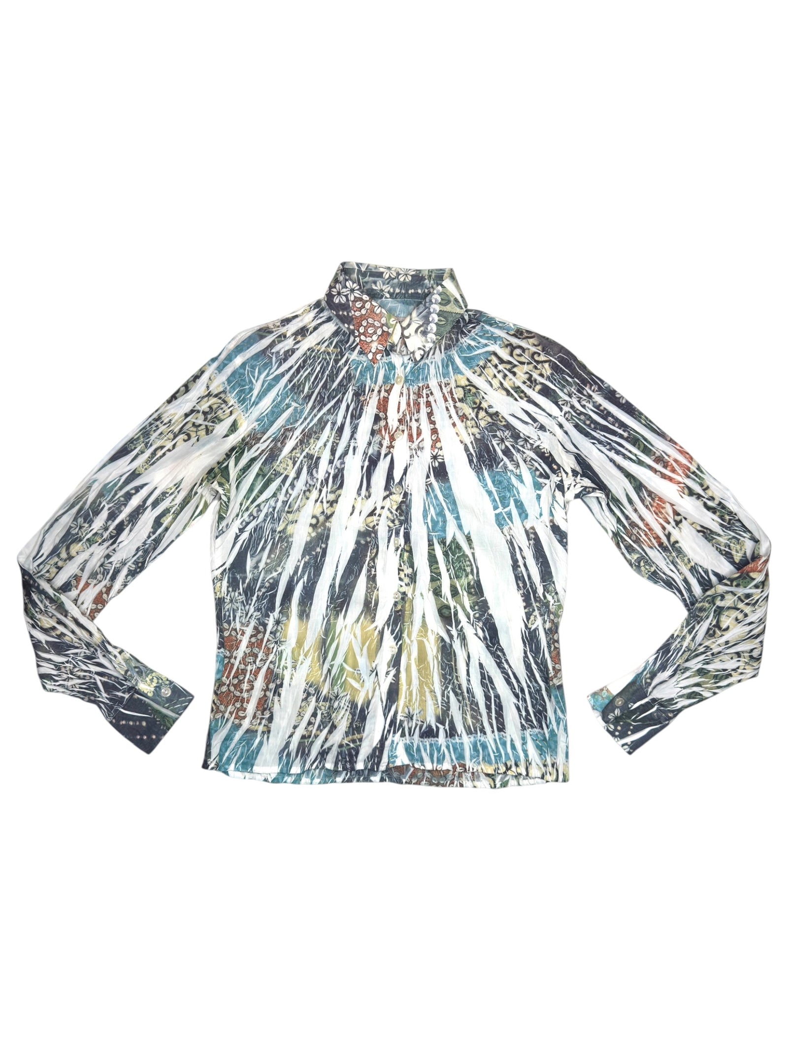 Vintage 2000s Floral Abstract Long Sleeve Collared Button Up Shirt | Size M