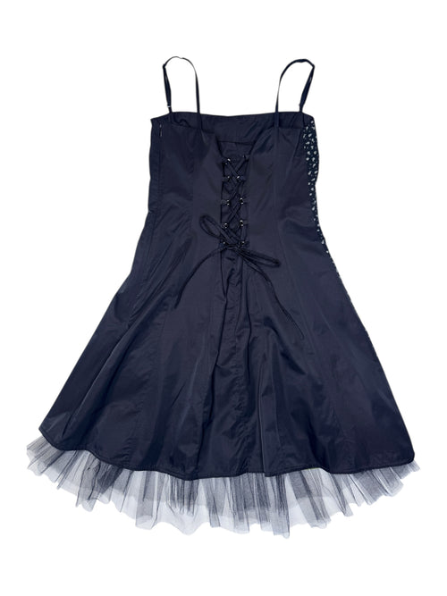 Vintage 2000s DES FILLES À LA VANILLÉ Black & Green Abstract Patterned Full Tulle Tutu Mini Tank Dress | Size XS-S