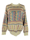 Vintage 80s Mens Wool Blend Bohemian Hippie Tan Multicoloured Abstract Patterned Knit Pullover Sweater Jumper | Size M