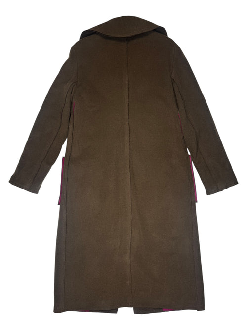 Vintage 2000s Etro Dark Brown Wool Collared Mid-Length Button Down Peacoat | Size M-L