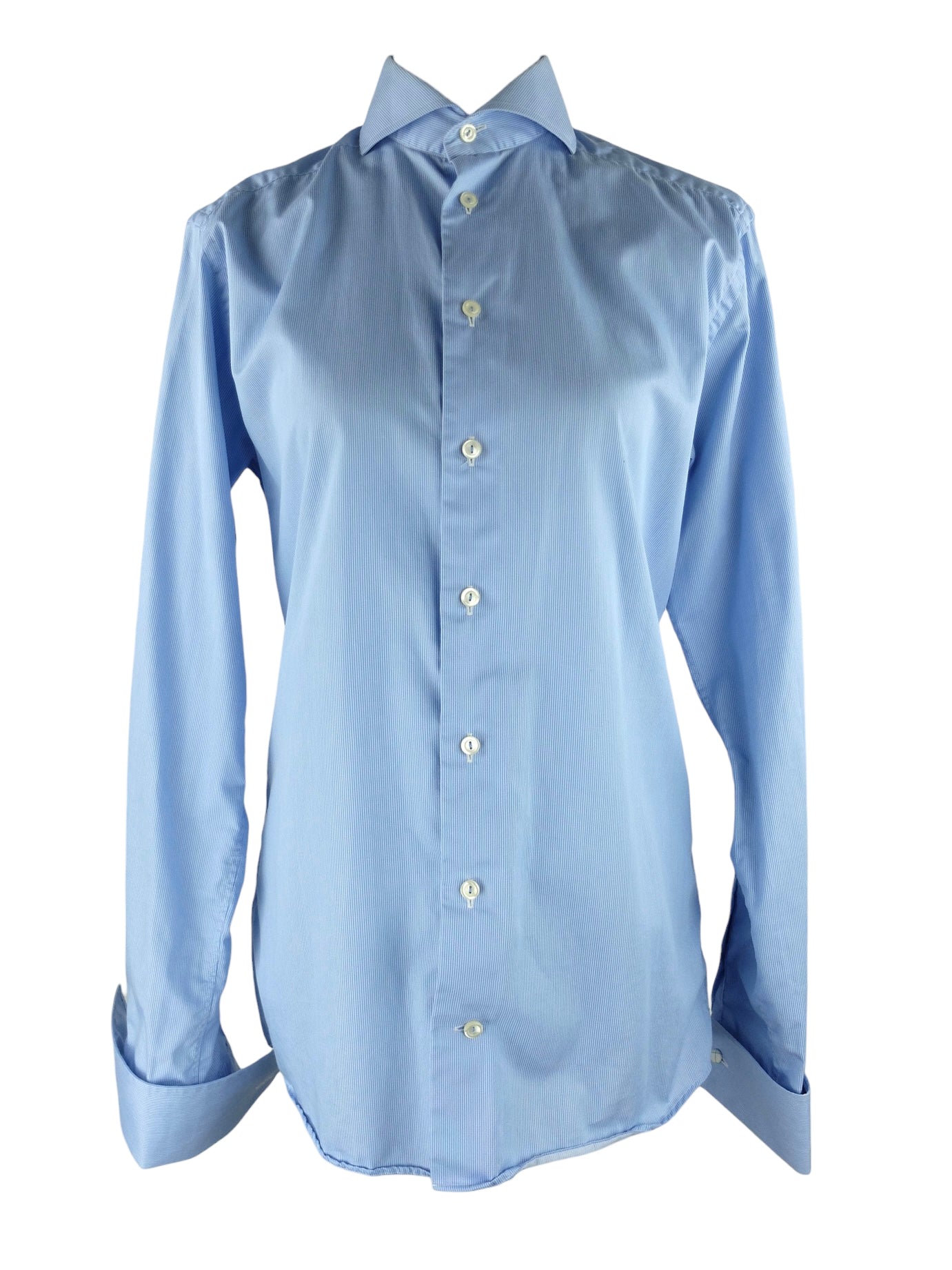 Vintage 2000s Y2K Eton Men's Light Blue Basic Collared Long Sleeve Button Up Dress Shirt