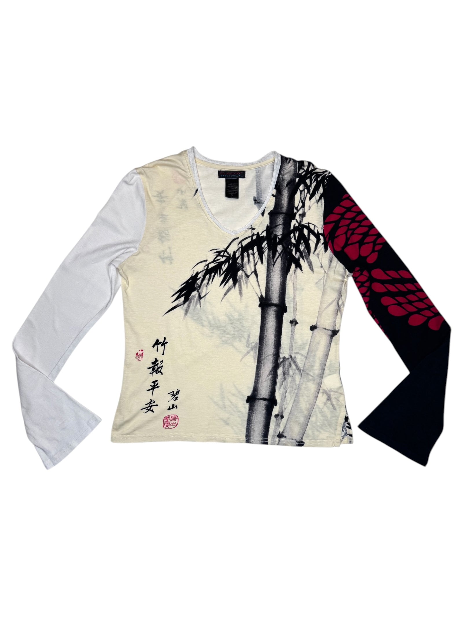 Vintage 2000s CUSTO BARCELONA Abstract Bamboo Print Long Sleeve Graphic T-Shirt | Size M