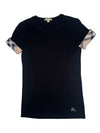 Vintage 2000s Y2K Burberry Brit T-shirt with Tartan Plaid Sleeve Detail | Size XS