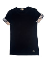 Vintage 2000s Y2K Burberry Brit T-shirt with Tartan Plaid Sleeve Detail | Size XS