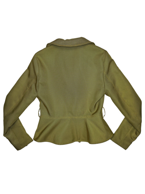 Vintage 90s KENZO Mustard Green Fitted Padded Collared Zip Up Peplum Jacket | Size S