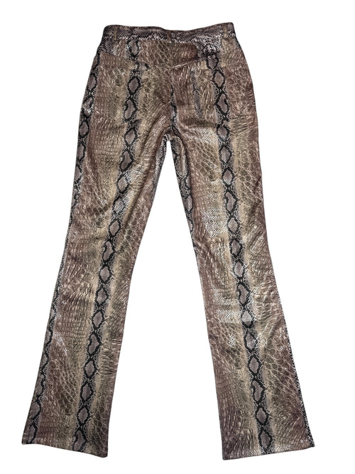Vintage 2000s MISS BLUMARINE Mid-Rise Brown Snakeskin Print Shiny Bootcut Pants | Size S