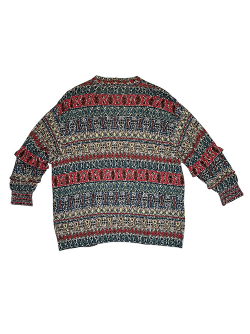 Vintage 90s Missoni Sport Abstract Patterned Knit Cardigan Sweater with 3/4 Length Ruffle Sleeves | Men’s Size M