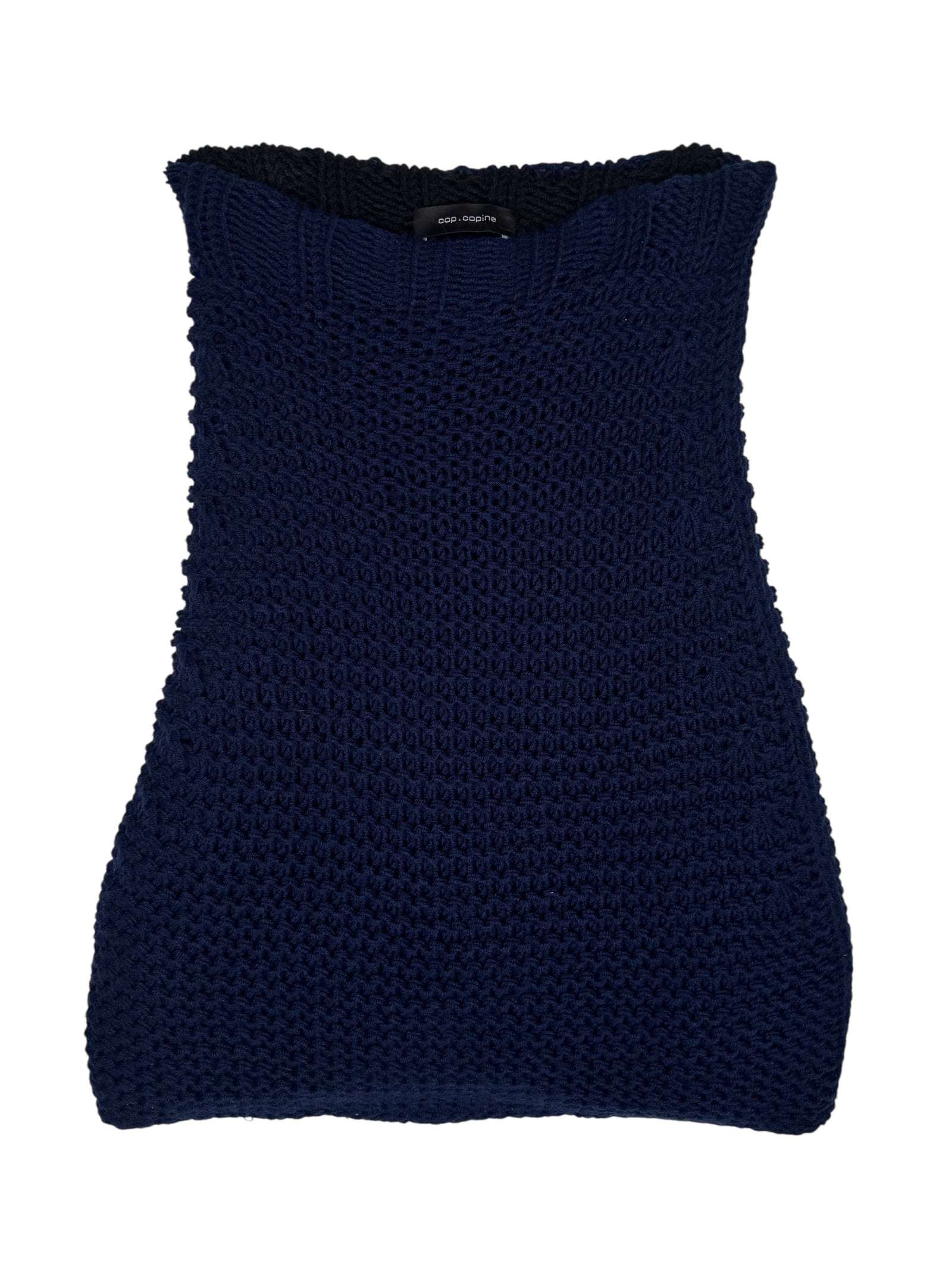 Cop Copine Subversive Wool Blend Navy Blue Knit Off-the-Shoulder Shawl Scarf Wrap | One Size