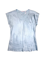 HELMUT LANG Pastel Baby Blue Crinkle Silky Short Sleeve Top | Size XS