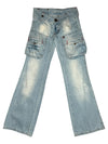 Vintage 2000s Y2K Low Rise Cargo Style Faded Light Wash Denim With Front Pockets | 28 Inch Waist