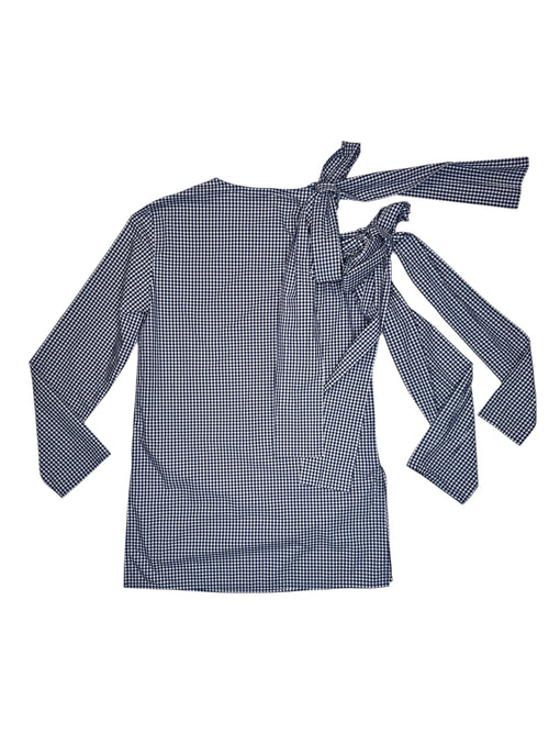 MISS SIXTY Black & White Gingham Check Print Long Sleeve Blouse with Shoulder Ties | Size S-M