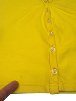 Vintage 90s Y2K Fiorucci Bright Yellow Short Sleeve Button Down V-Neck Mesh Top | Size XS-S