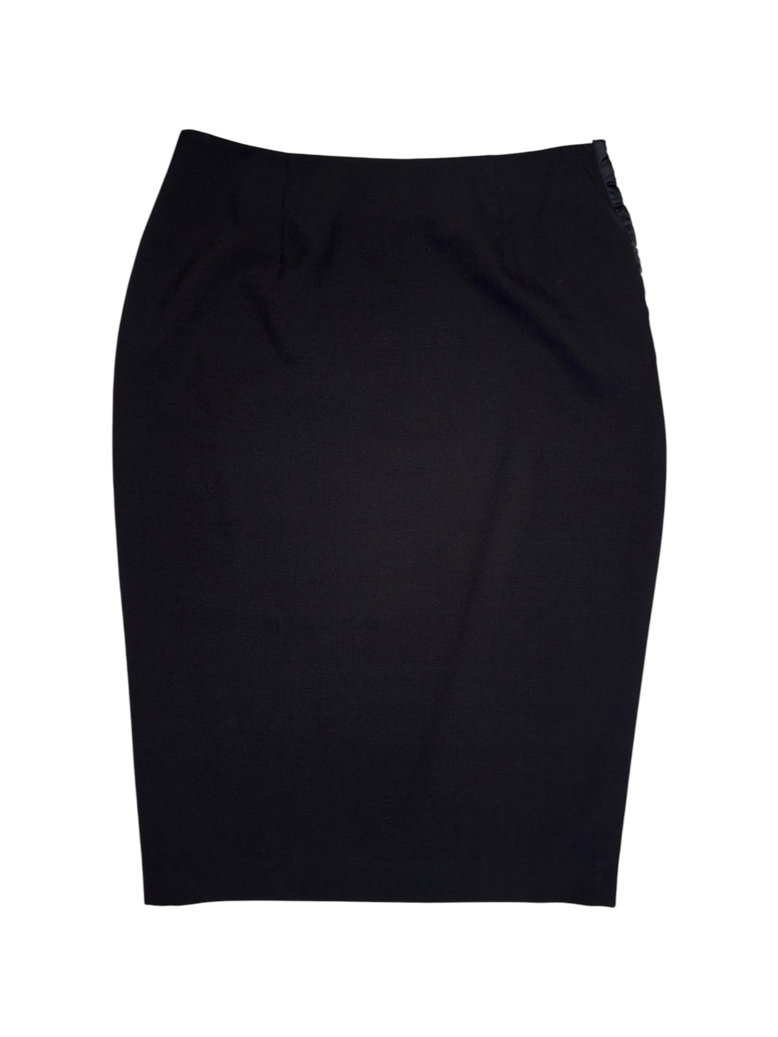 Vintage 2000s DOLCE & GABBANA Wool Blend Black Fitted Pencil Midi Skirt with Hook & Eye Detail | Size S