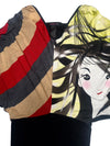 Vintage 2000s Y2K Custo Barcelona Striped Graphic Half Knit Bubble 3/4 Sleeve Bubble Top with Cinched Waist | Size L-XL