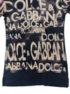 Vintage 2000s Y2K Dolce & Gabbana Black & Beige Bedazzled Rhinestone Graphic Short Sleeve Logo Tee | Size M-L