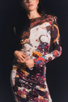 Vintage 2000s Y2K Roberto Cavalli Art Nouveau Purple Abstract Patterned Long Sleeve Dress | Size M