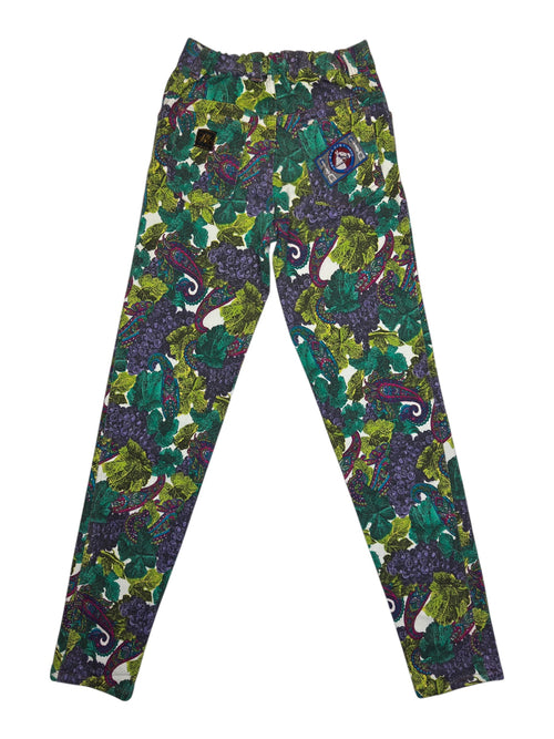 Vintage 90s Green & Purple Abstract Grape Floral Print High Rise Tapered Trousers | Size M-L