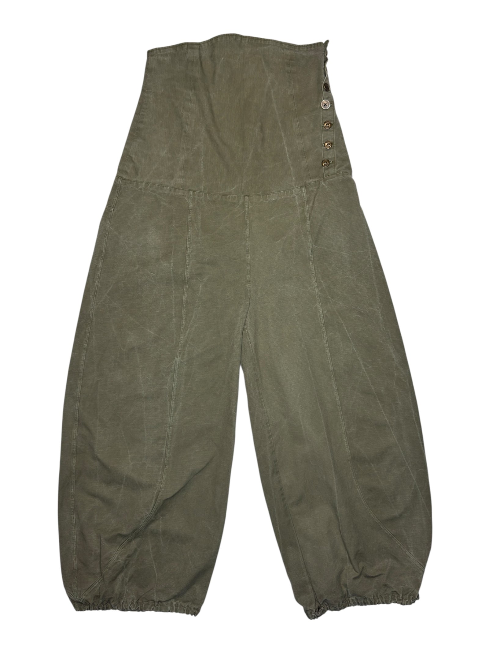 Vintage 80s Utility Underbust Khaki Green Canvas Balloon Jumpsuit  | Size M-L