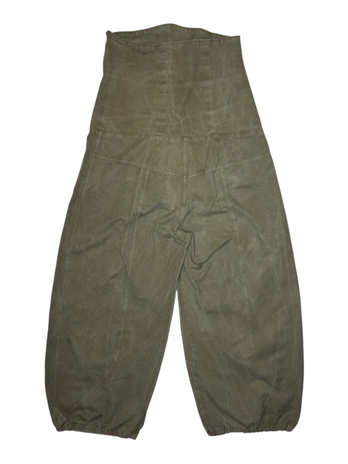 Vintage 80s Utility Underbust Khaki Green Canvas Balloon Jumpsuit  | Size M-L