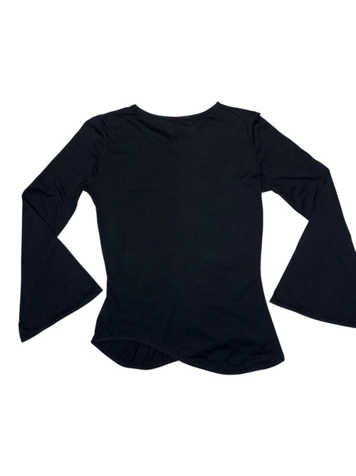 Vintage 2000s CUSTO BARCELONA Cotton Knit Black Graphic Fitted Flared Long Sleeve Top | Size S-M
