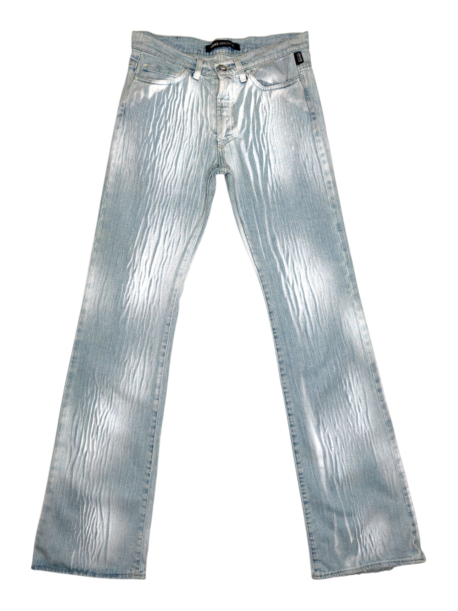 Vintage 2000s VERSACE JEANS COUTURE Mid-Rise Light Blue Acid Wash Denim Straight Leg Jeans | Size M-L