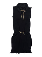 Vintage 2000s MARITHÉ+FRANÇOIS GIRBAUD Black Sleeveless High Neck Midi Dress with Gold Drawstring Ties | Size S-M