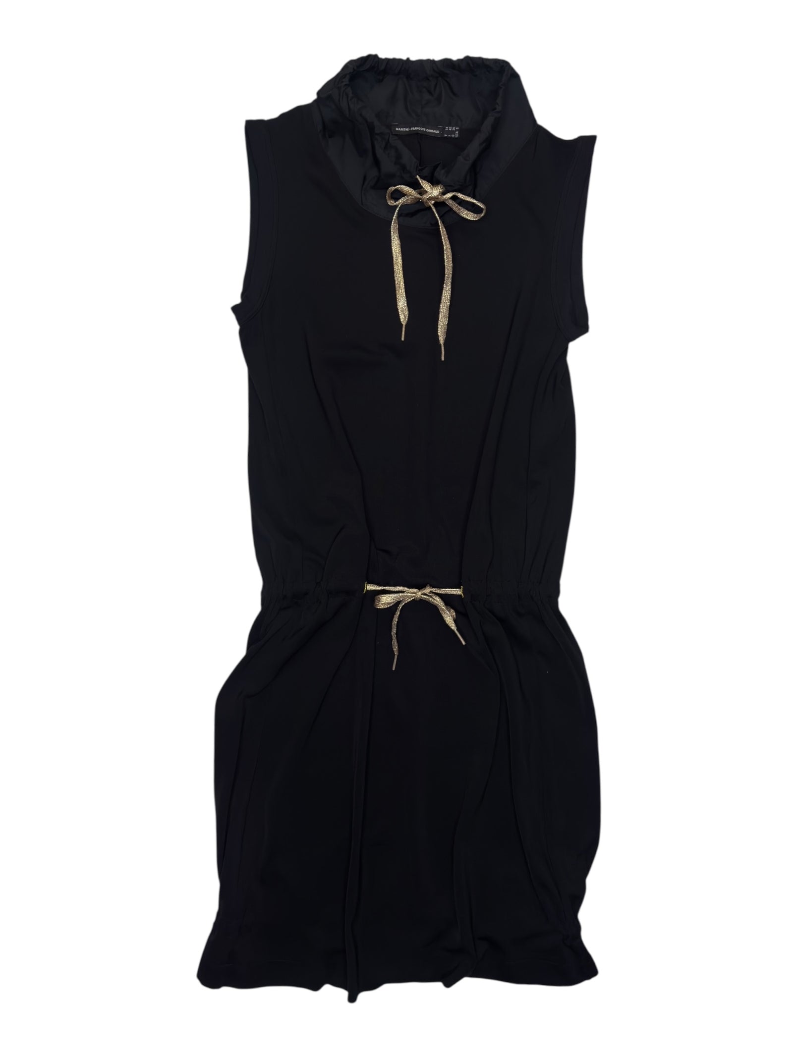 Vintage 2000s MARITHÉ+FRANÇOIS GIRBAUD Black Sleeveless High Neck Midi Dress with Gold Drawstring Ties | Size S-M