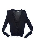 Vintage 2000s VALENTINO Knit Black Fitted V-Neck Cardigan with Ruffle Trim | Size S