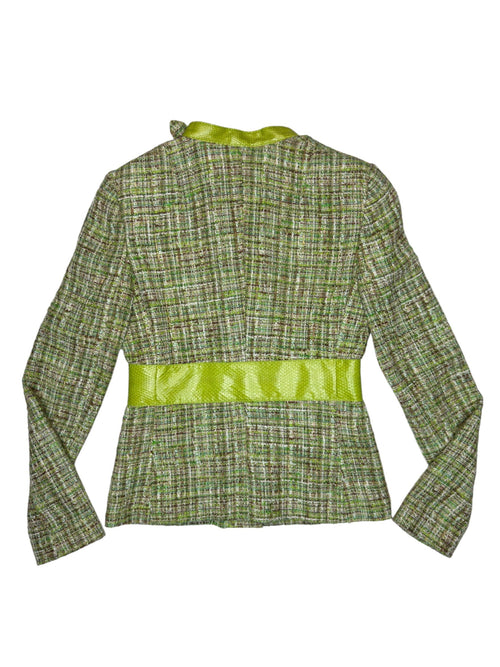 Vintage 2000s DOLCE & GABBANA Water Snake Lime Green Tweed Tailored Blazer Jacket | Size S