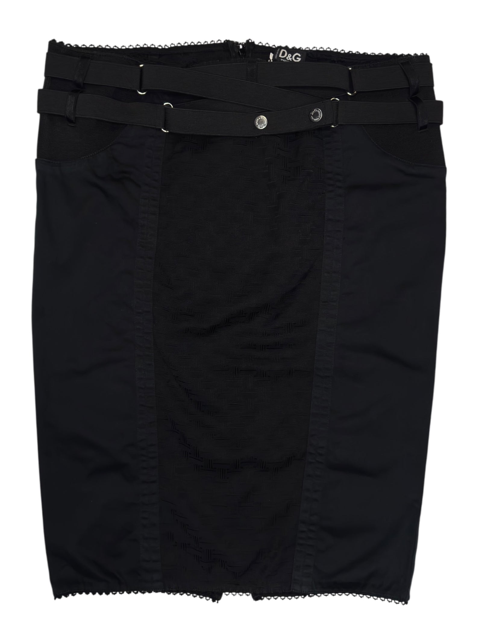 Vintage 2000s DOLCE & GABBANA SS02 Bondage Black Fitted Knee Length Pencil Skirt | Size L