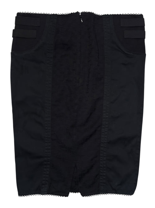 Vintage 2000s DOLCE & GABBANA SS02 Bondage Black Fitted Knee Length Pencil Skirt | Size L