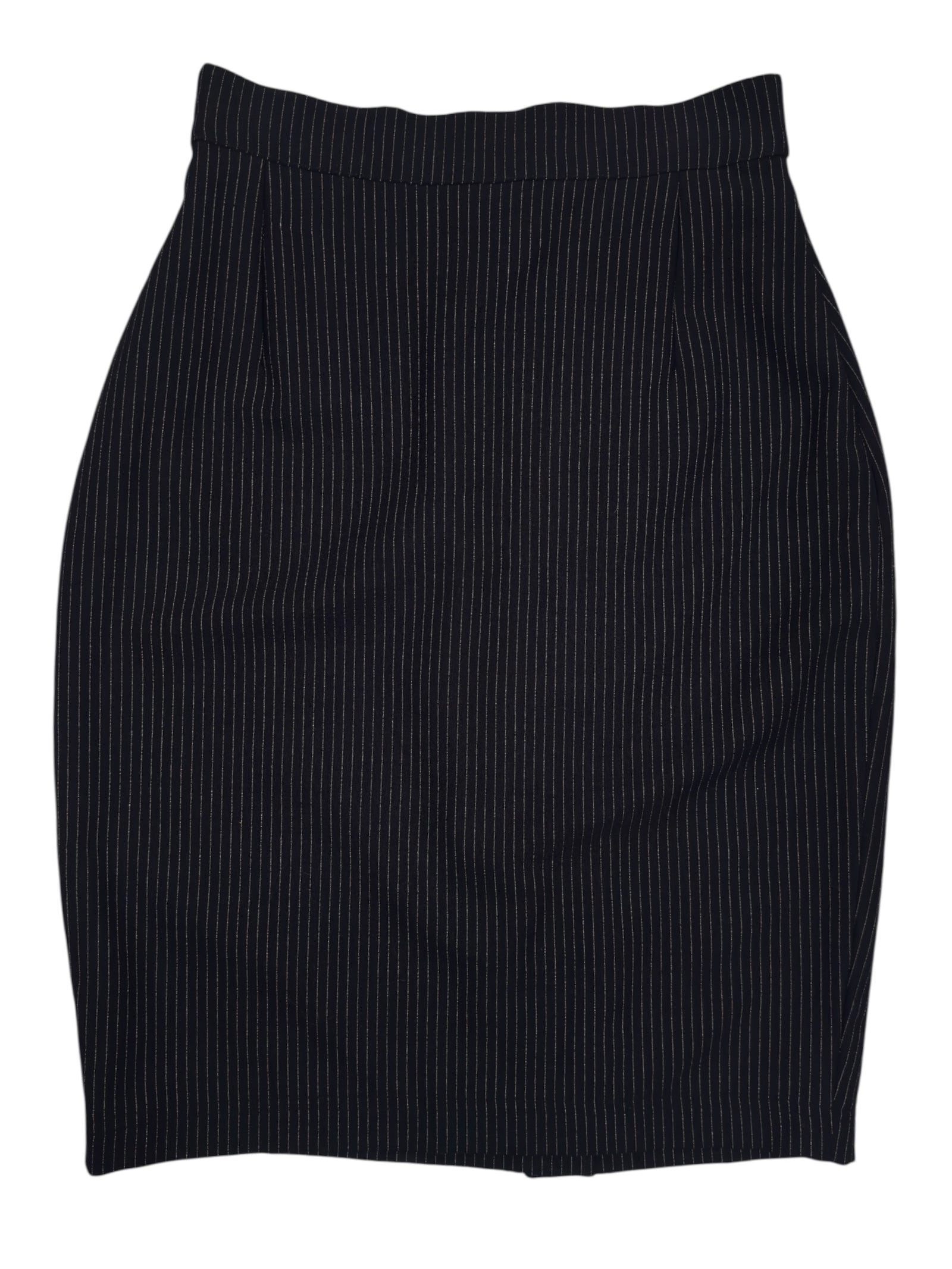 Vintage 90s MAX MARA Wool Blend Black & White Pinstripe High Waisted Knee Length Pencil Skirt | Size XS