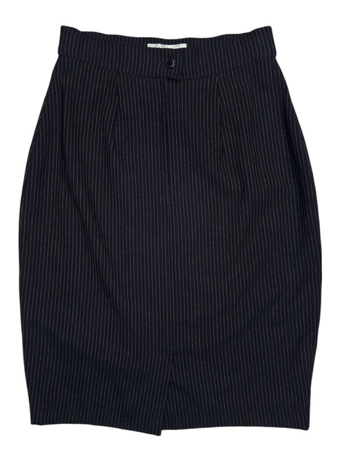 Vintage 90s MAX MARA Wool Blend Black & White Pinstripe High Waisted Knee Length Pencil Skirt | Size XS
