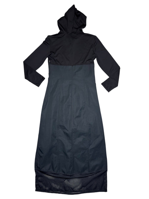 Vintage 2000s PLANETE INTERDITE Black Hooded Long Sleeve Cargo Maxi Dress with Net Detail | Size M