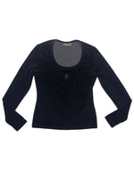 Vintage 90s ROCCO BAROCCO Stretch Velvet Black Scoop Neck Long Sleeve Top | Size S