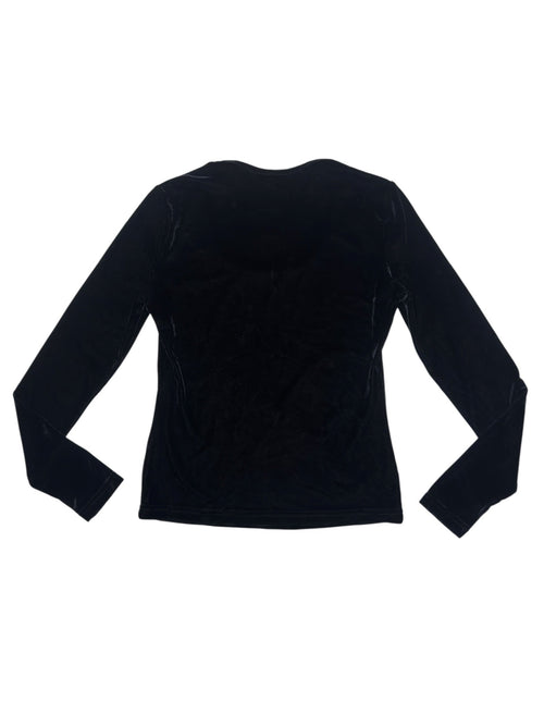 Vintage 90s ROCCO BAROCCO Stretch Velvet Black Scoop Neck Long Sleeve Top | Size S