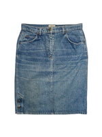 Vintage 90s VALENTINO High Waisted Blue Stone Washed Denim Knee Length Midi Skirt | Size M