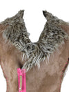 Vintage 2000s Y2K Preppy Faux Fur & Faux Suede Asymmetrical Zip Up Waistcoat Vest with Back Embroidered Detail | Size L