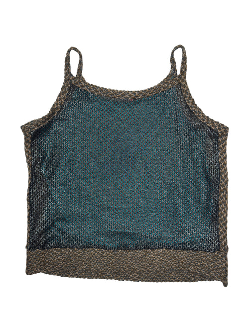 Vintage 2000s CUSTO BARCELONA Blue & Brown Mesh Knit Sparkle Graphic Tank Top| Size M-L