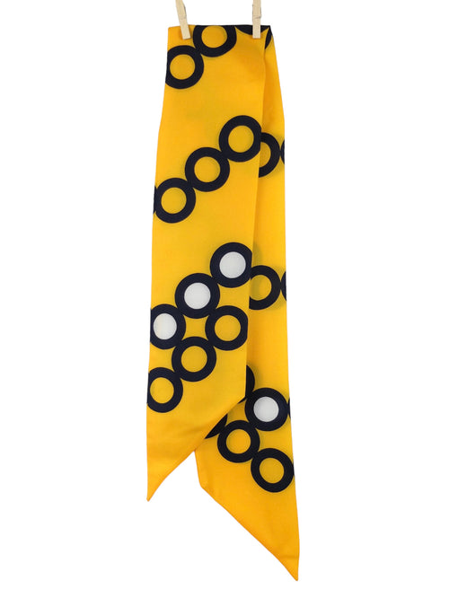 Vintage 60s Mod Psychedelic Hippie Bright Yellow & Black Polka Dot Geometric Print Long Pointed Neck Tie Scarf